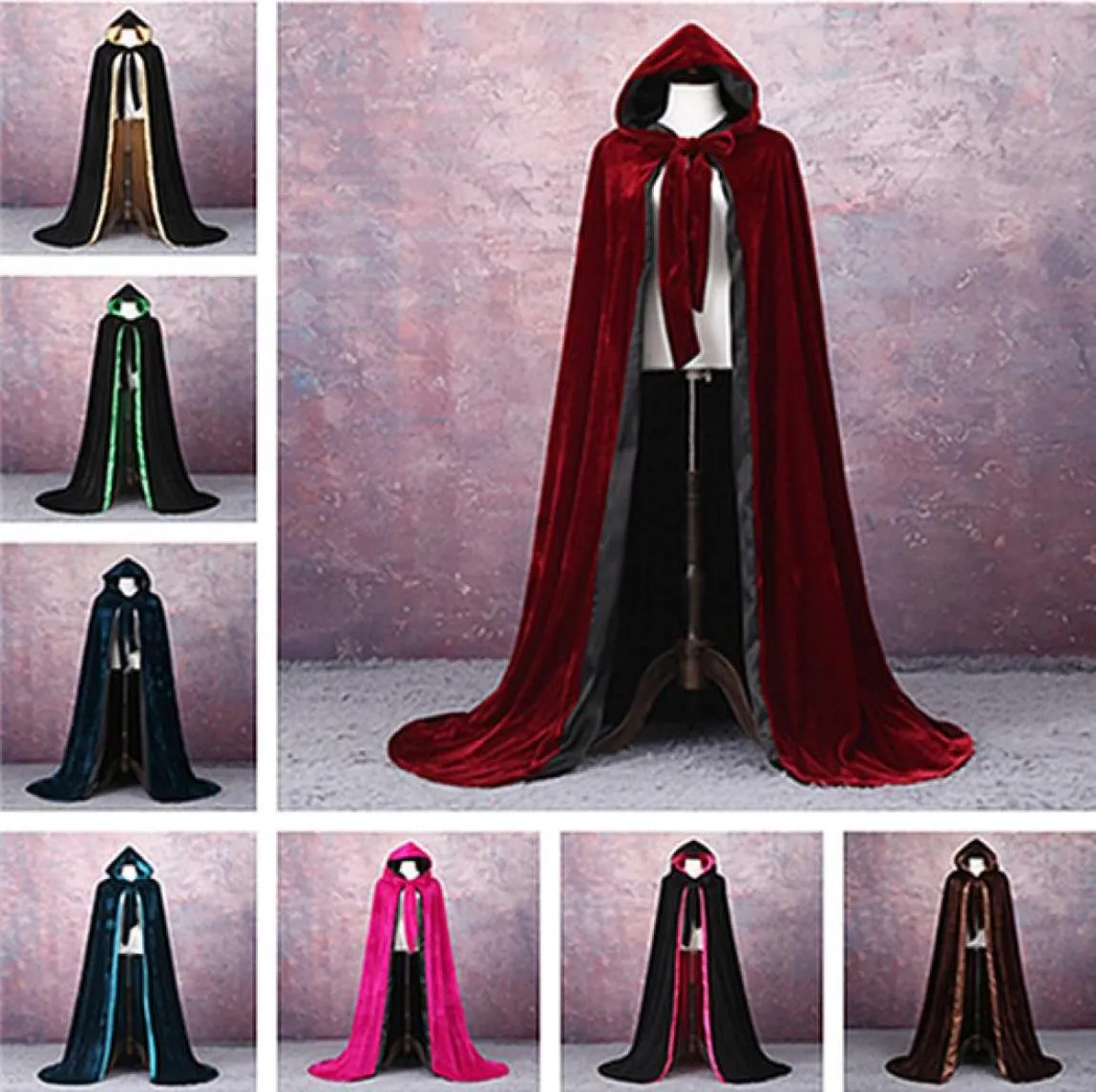 Velvet Cape Custom Christmas Halloween Wizard Vampire Witch Wedding Wicca Medieval Hooded Wicca Long Robe Halloween Witchcraft7970165
