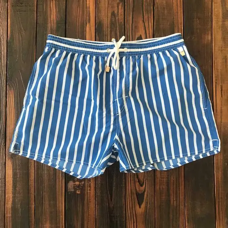 Abbigliamento da bagno da bagno maschile 2023 pantaloni da spiaggia per vacanza a strisce bianche a strisce calde fodera di nuoto calda q240429