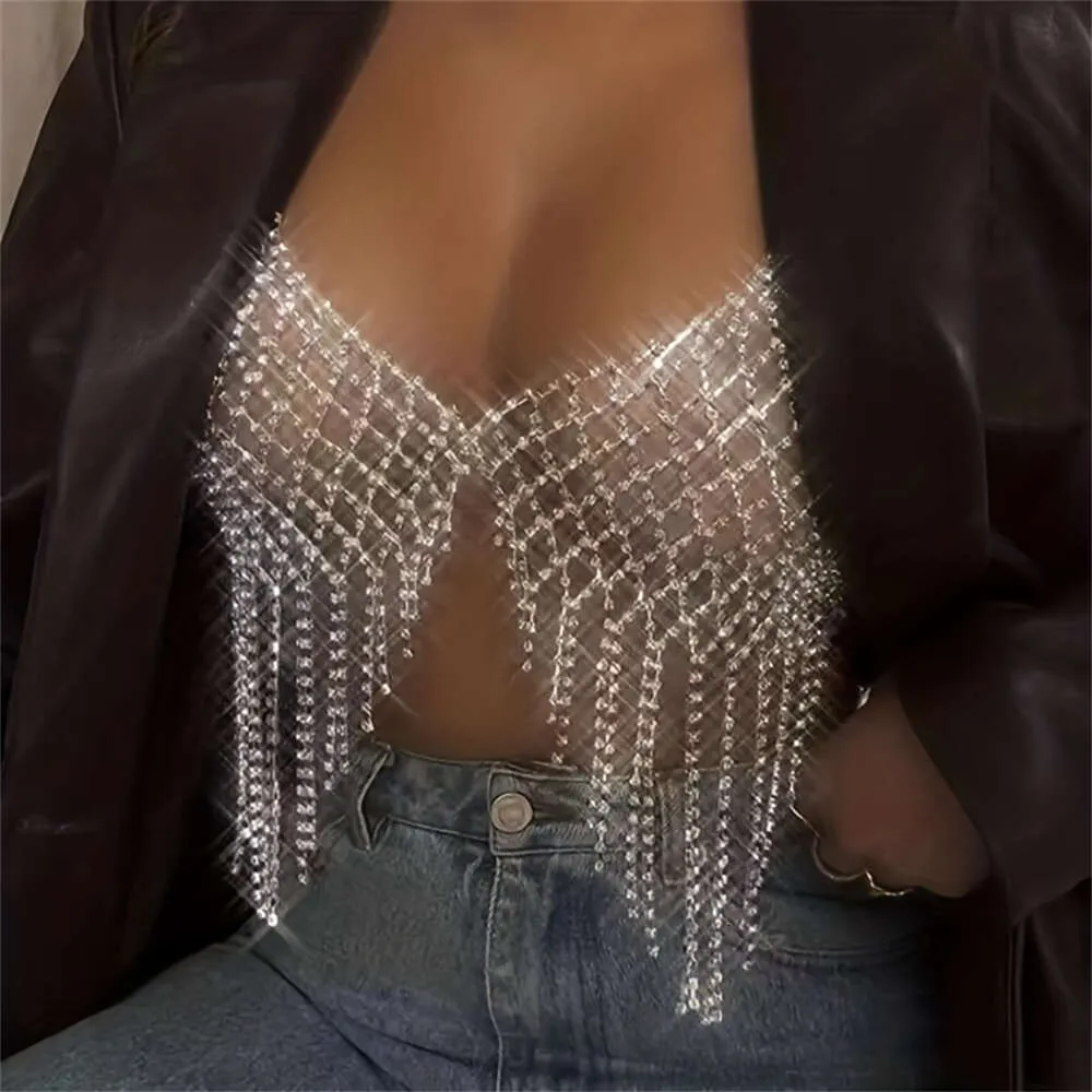 Accesorios de vestuario Arnés de maldito Drinestone Tassel Brail Cadena de clubes nocturnos Festival Hollow Festival Tops Crystal Sexy Body Jewelry for Women