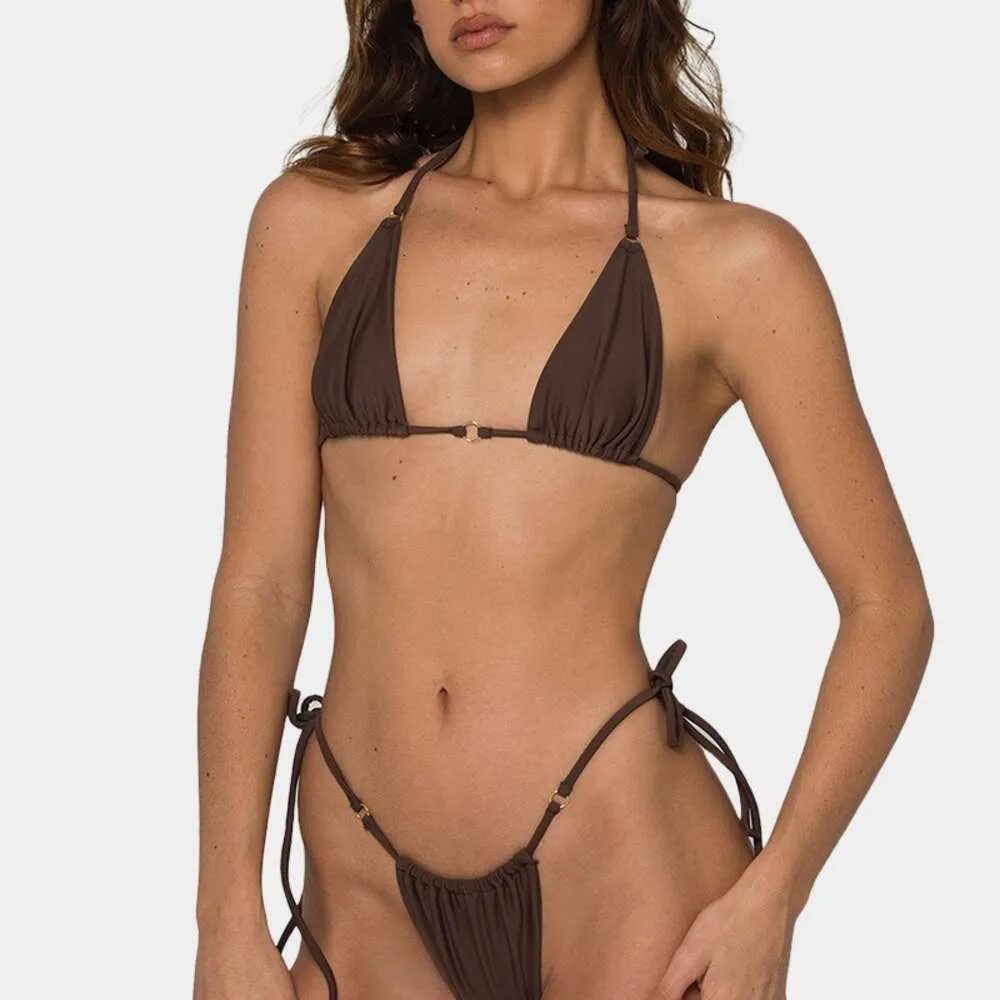 Women's Swimwear Dupu 2024 new swimsuit strap sexy bikini swimsuit Pinduoduo coffee dark green