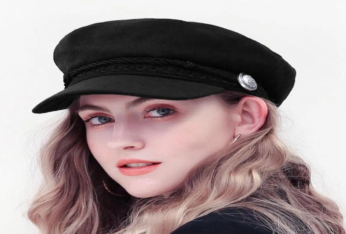 Donne uomini cappelli militari Cappelli da marinaio Autunno Cappelli da marinaio PU Leadie Beret berretto Cappello Flat Cap Capita Capetti Cadetto Ottagonale Hat2812351