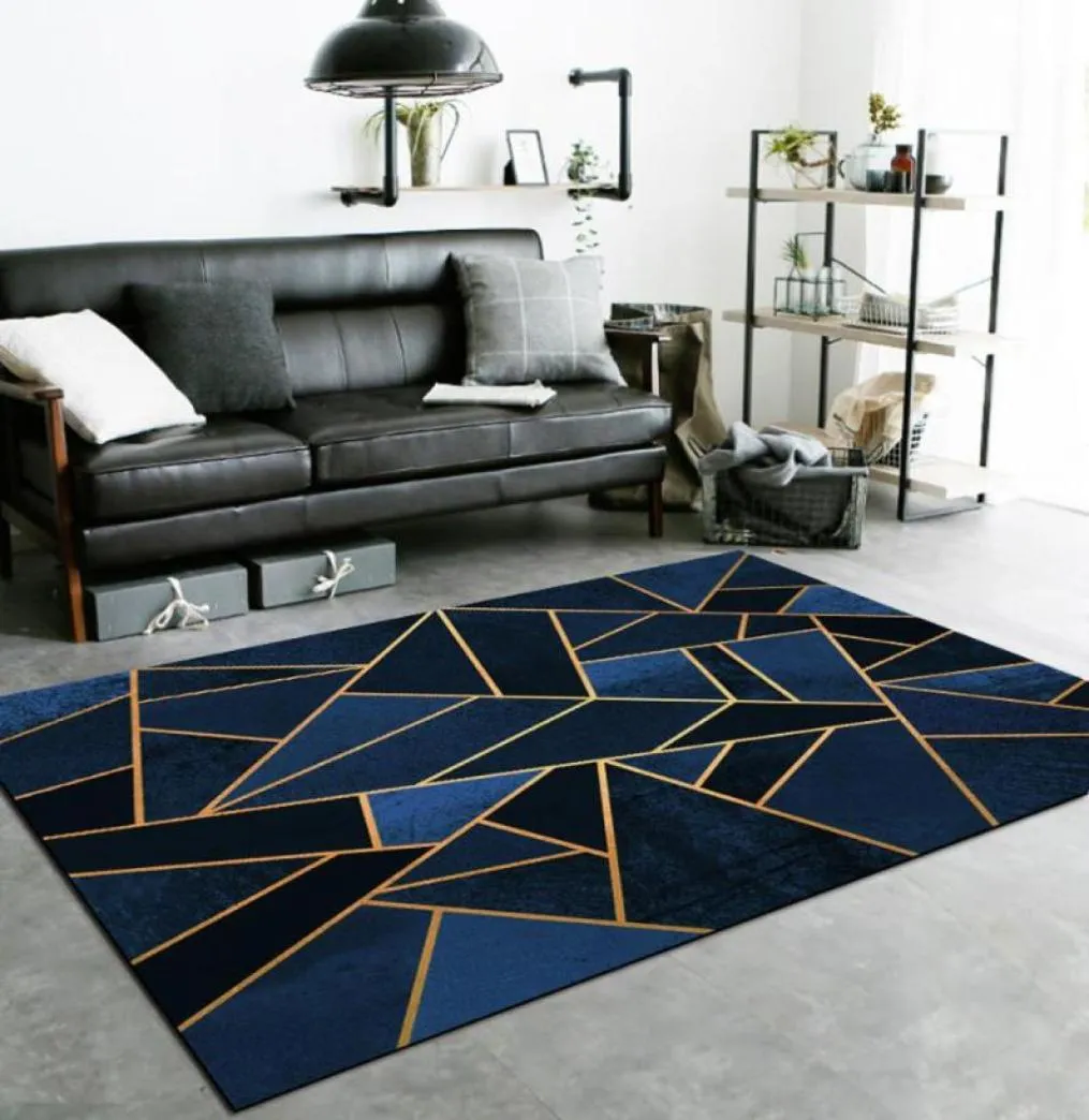 Linhas geométricas tapetes para sala de estar moderna azul preto cinza dourado verde amarelo tapetes triangulares de mármore nórdico inser decoração2848103