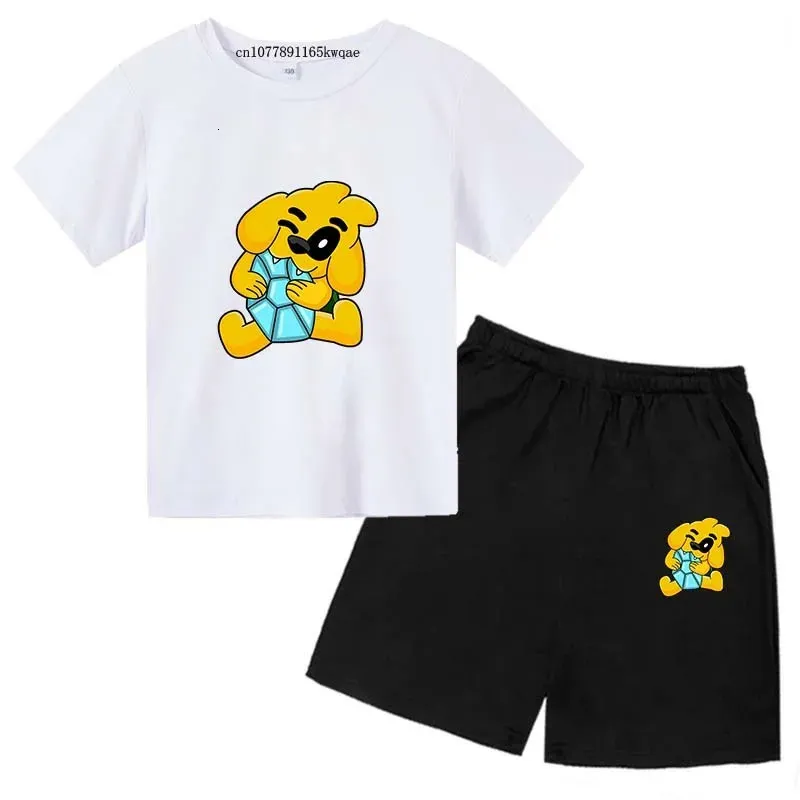 Kinder niedlicher Hund Print Sommer Casual 2pcs Kurzarm Tshirtspants Anzüge 313 Jahre Jungen Mädchen Streetwear Kinder Kleidung Sets 240430