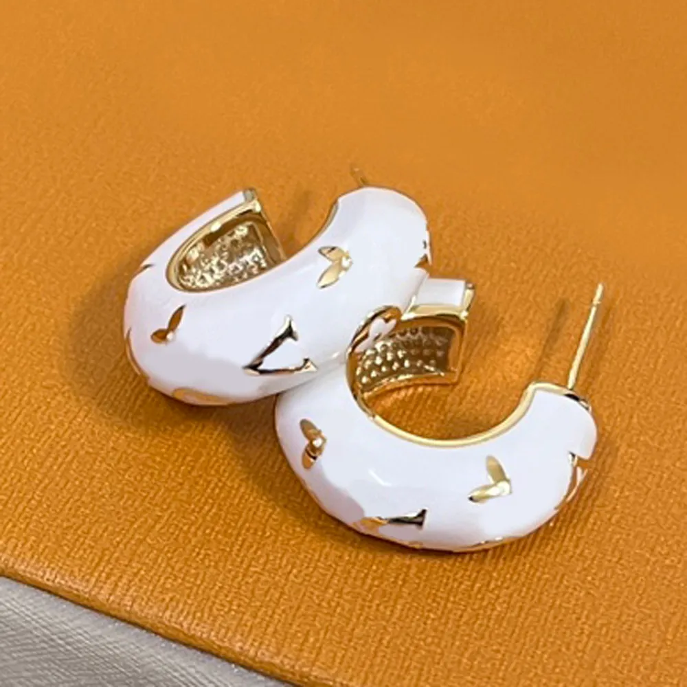 Witte bloembrief Designer oorbellen merk oorstop mannen vrouwen 18k gouden roestvrijstalen studs hoogwaardige charme oorrang verjaardag sieraden