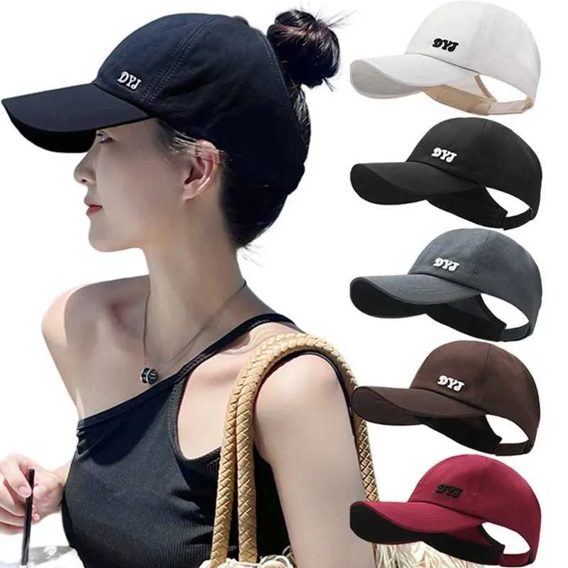 Ball Caps New High Ponytail Womens Baseball Cap na 2023 Summer Sports Fashing and Casual Solid Color Sun Hat with Hole Q240429