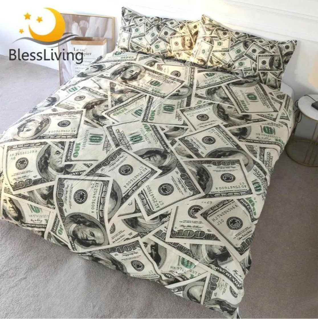 Bisorsliving 3D Modern Bedding Set Dollar Motif Printed Davet Cover Vivid Coffive Cover 3 Pitch Money Pattern Bed Set Dropship C6039563