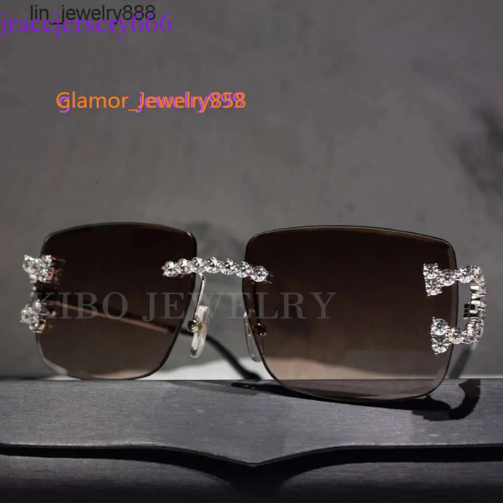 Очки с хип -хоп металлическая рама заморожена 4 мм алмазные очки Moissanite2024