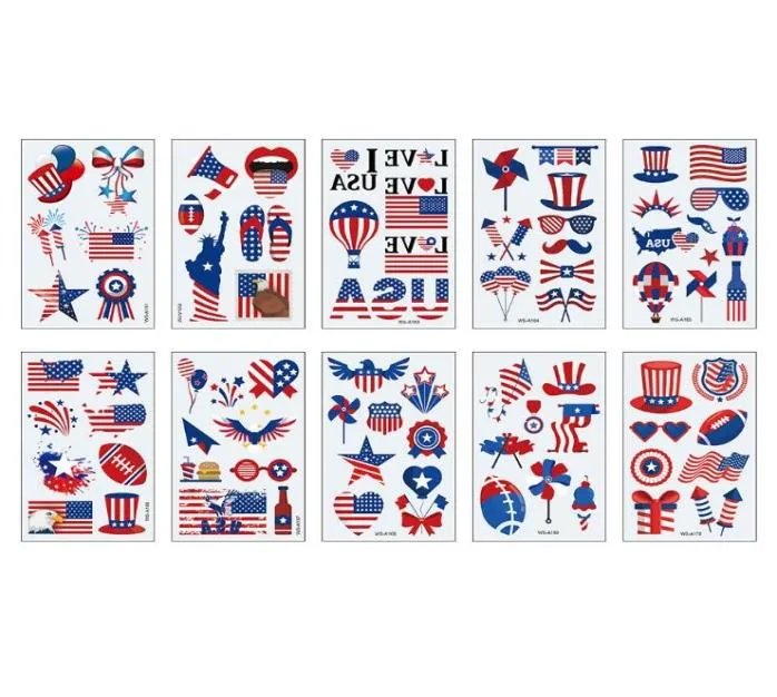 Partyversorgungen American Flag Tattoos Independence Day Face Arm Make -up Aufkleber Körperkunst United States Convient1892137