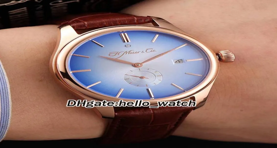 Nouvelle marque Hmoser Cie Venturer Small Seconds 23270403 Blue Dial Automatic Mens Watch Rose Gold Case en cuir STRAP 5957766