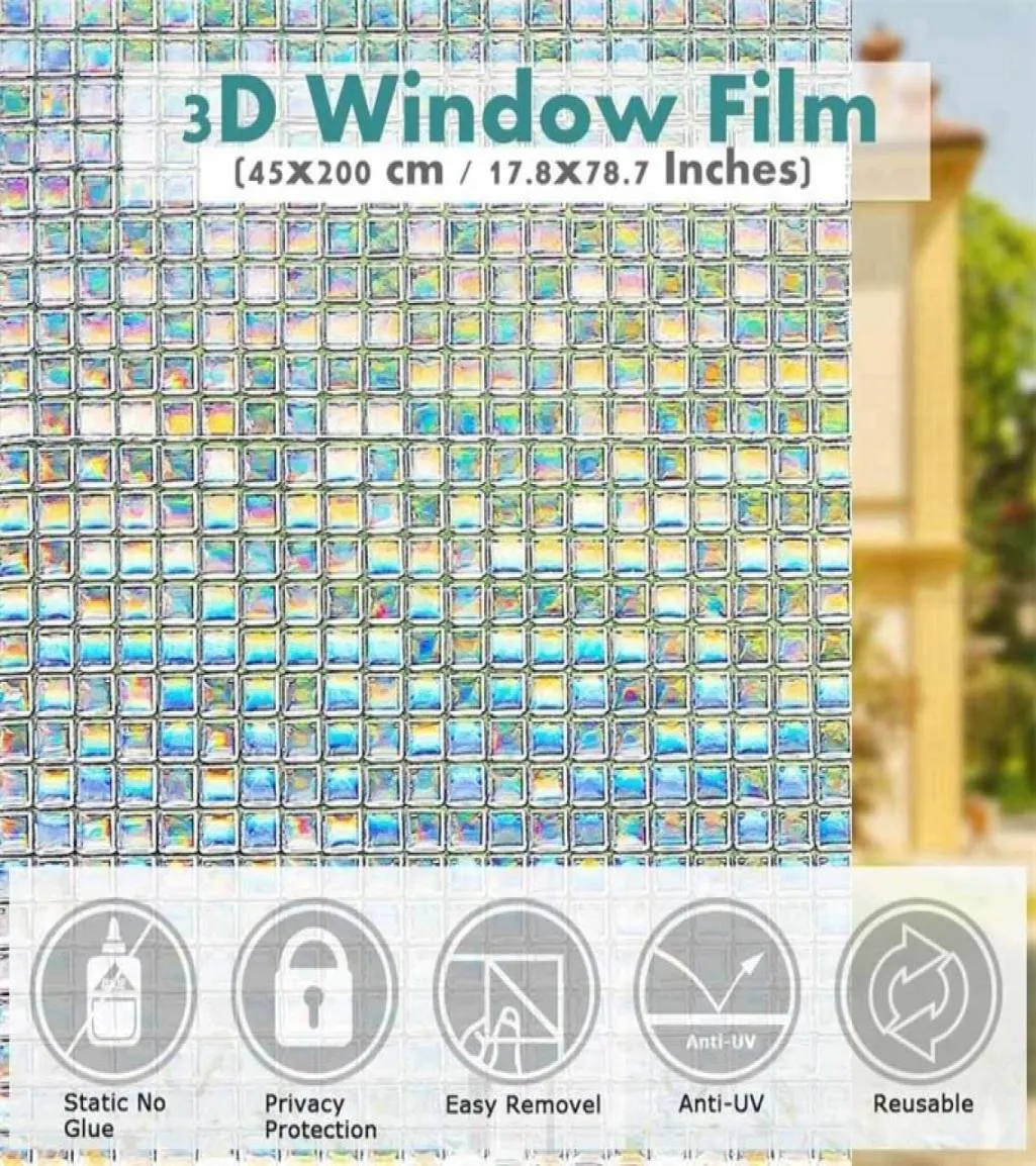 45x200 cm 3D Film di vetro statico Film Antiuv non adesivo Adesivo statico Film per la privacy decorativo per la cucina domestica Office 216108665