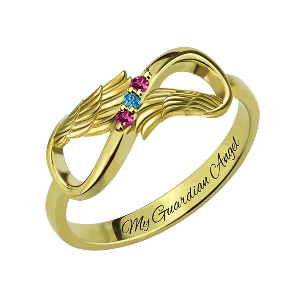 Uonney Drop Hersteller gravierter Engel Wings Infinity Ring Geburtssteine Name Ring für Mutter Mädchen Frauen Schmuck 240415