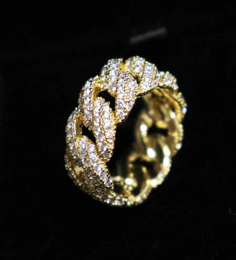 Cuban Link Chain Ring Men039S Hip Hop Gold Color Iced Out Cubic Zirkon sieraden Ringen 8 9 10 11 Vijf Size4012590