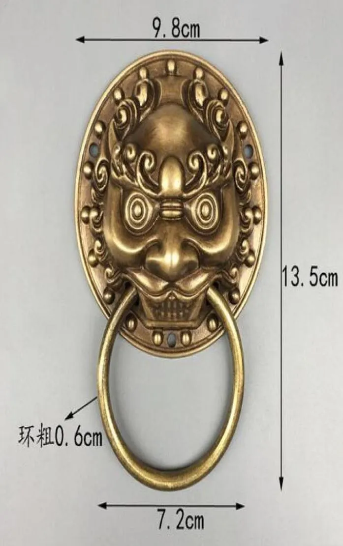 Folk chinois Feng Shui Old Bronze Copper Foo Fu Dog Lion Head Door Knocker5993741