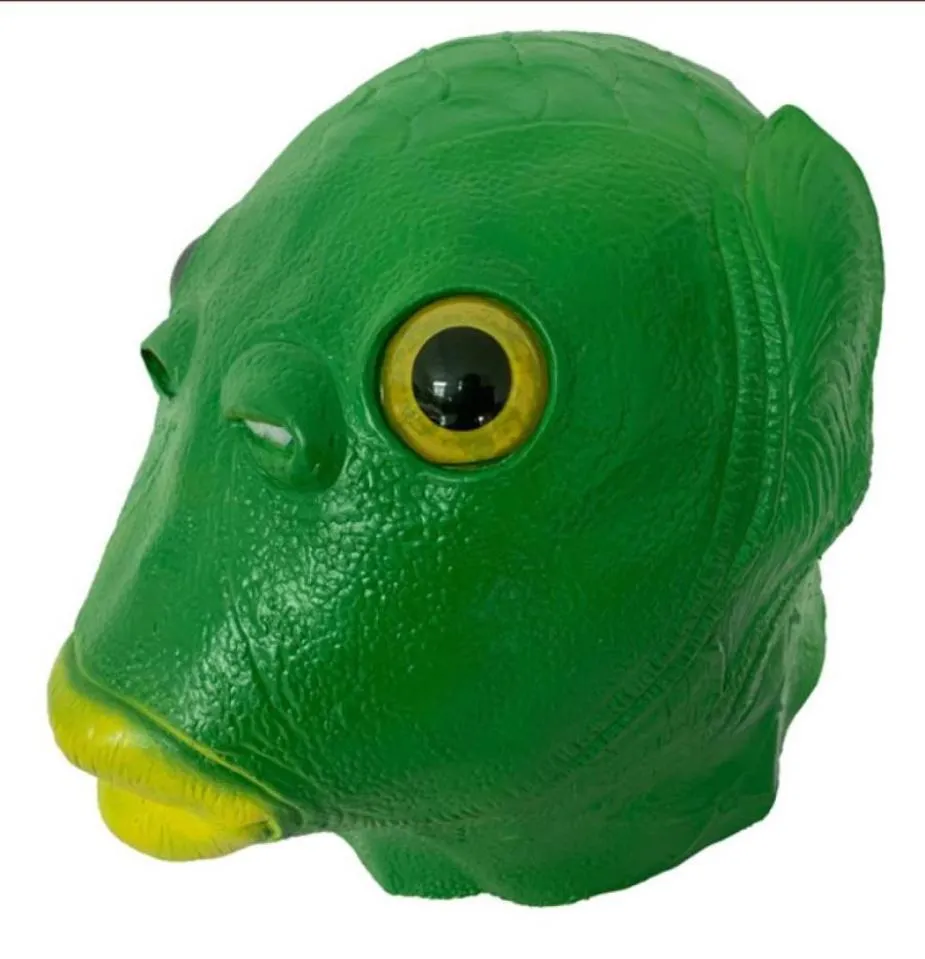 Yeşil Balık Başı Tam Maske Yenilik Lateks Hayvan Headgear Yetişkin Partisi İçin Açık Ağız Cosal Props6052210