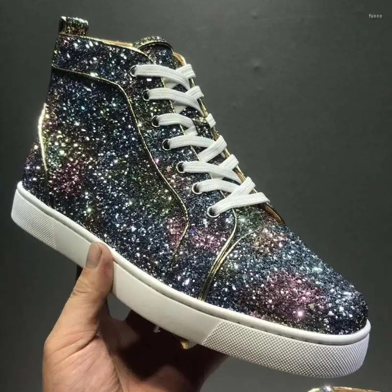 Casual schoenen ontwerper high-top luxe heren glitter pailletten bord veter omhoog platte liefhebbers rood