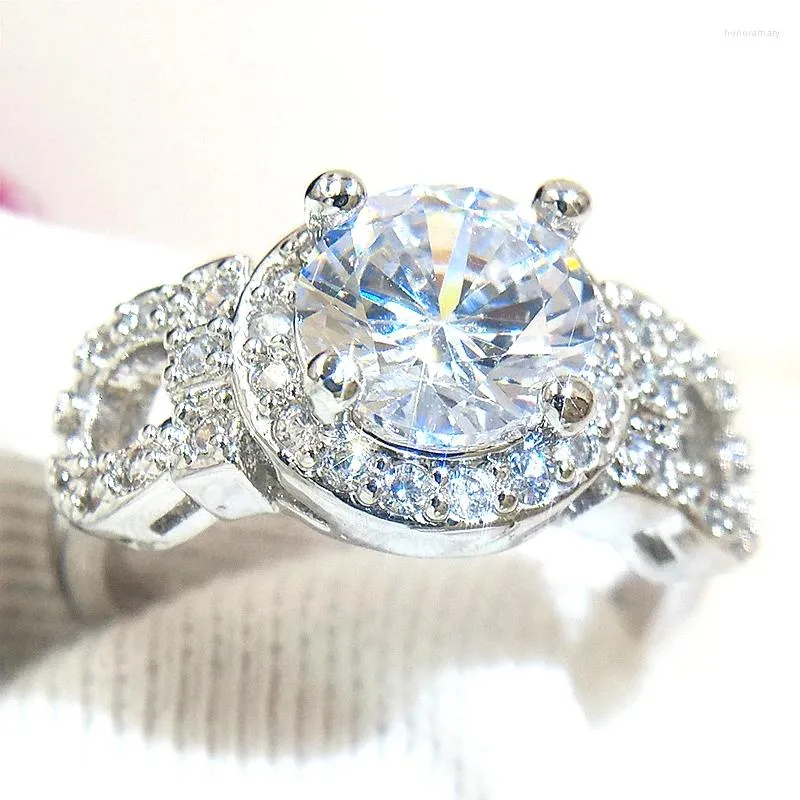 Cluster Rings 2024 Sparkling White Flower Ring 3ct Zircon CZ Silver Color Engagement Wedding Band For Women Size 5 6 7 8 9