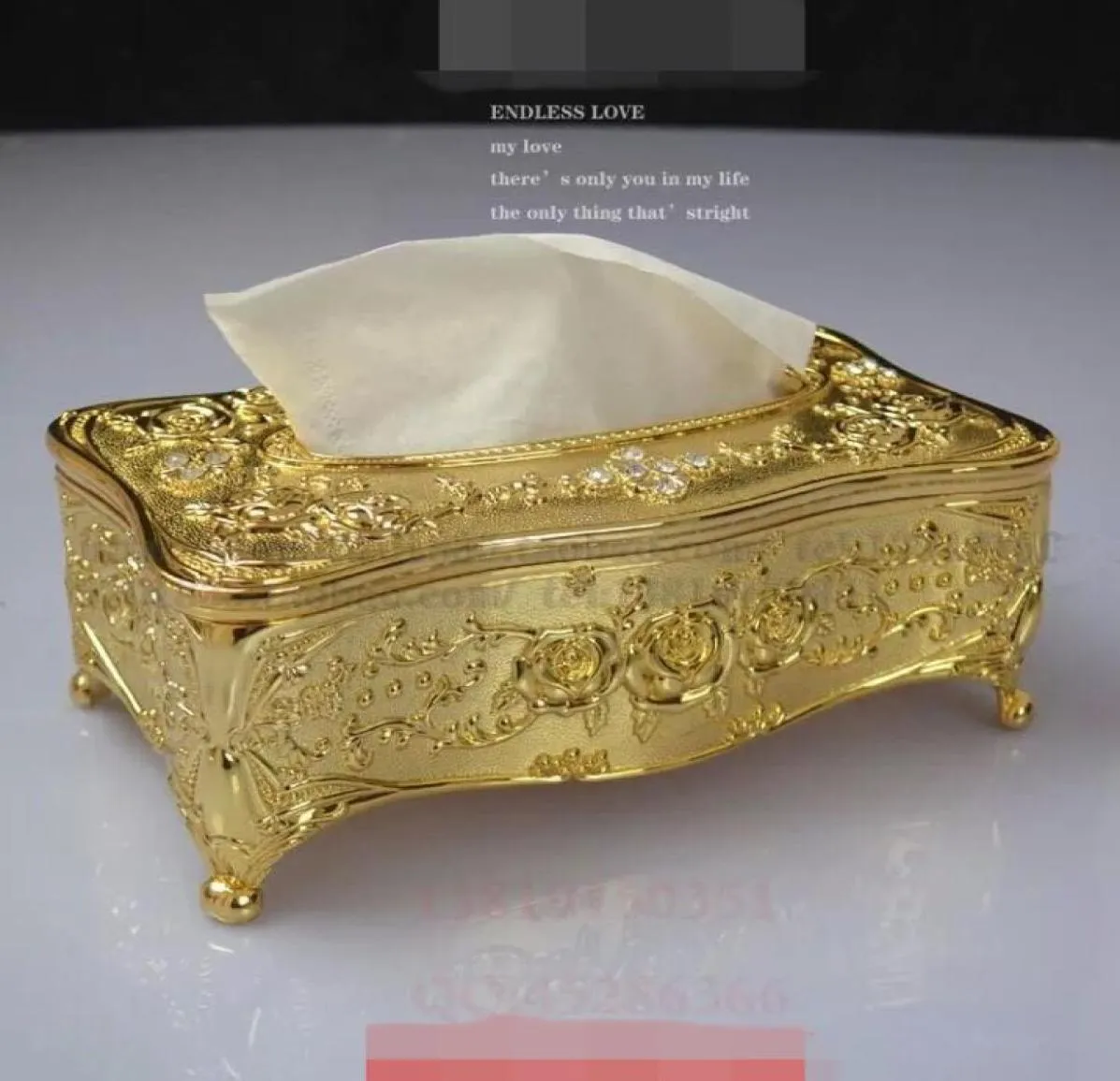 Cały luksusowy złoty metalowy metalowy pudełko na serwetkę do domu Dekoracja domu el dekoracja 6031193