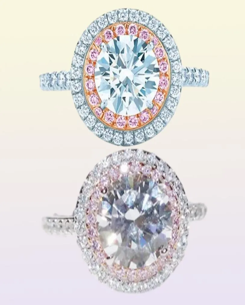 Gioielli di moda 925 anello in argento sterling tondo rotonde 2ct sona diamond rosa 2 ambientazione a piagnucolio cz anelli a fedi nuziali per donne9947110