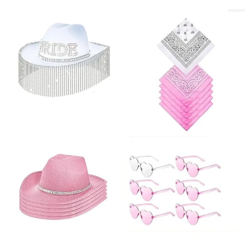 Beralar Bachelorette Party Props Cowboy Şapka Güneş Gözlüğü Düğün için Kostüm