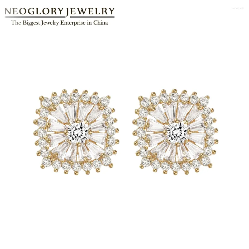 Brincos do garanhão Neoglory Charm Zircon Praça branca para mulheres elegantes para festa de casamento de colorido de cor prata