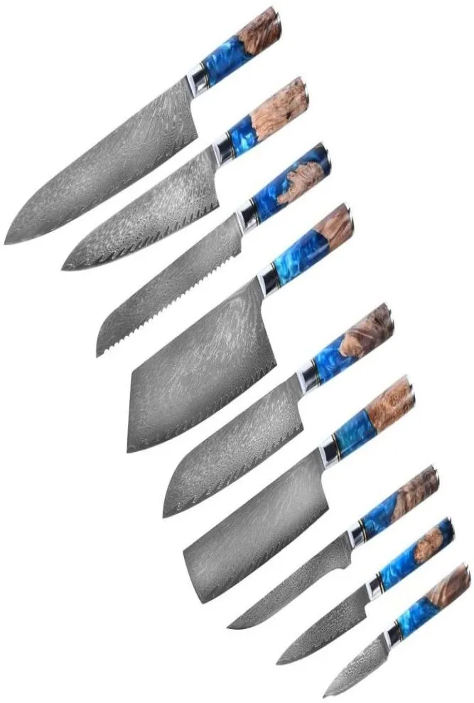 Keukenchefmes sets Damascus 67 lagen VG10 Japanesesharp Chef Santoku Utility Butcher Knife Filet Cleaver meshars Wood H9753502