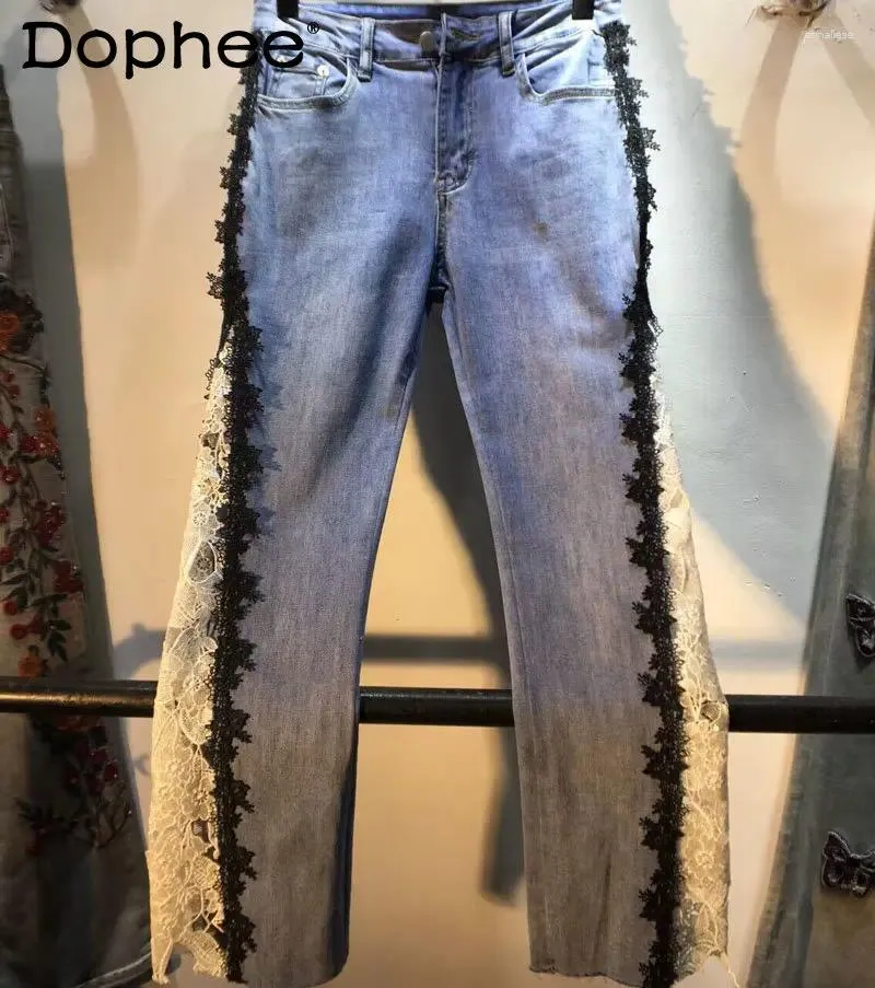 Dames jeans lente zomer stiksel haakten kanten hoge taille afslank stretch gesneden broek denim pantalones vaqueros mujer