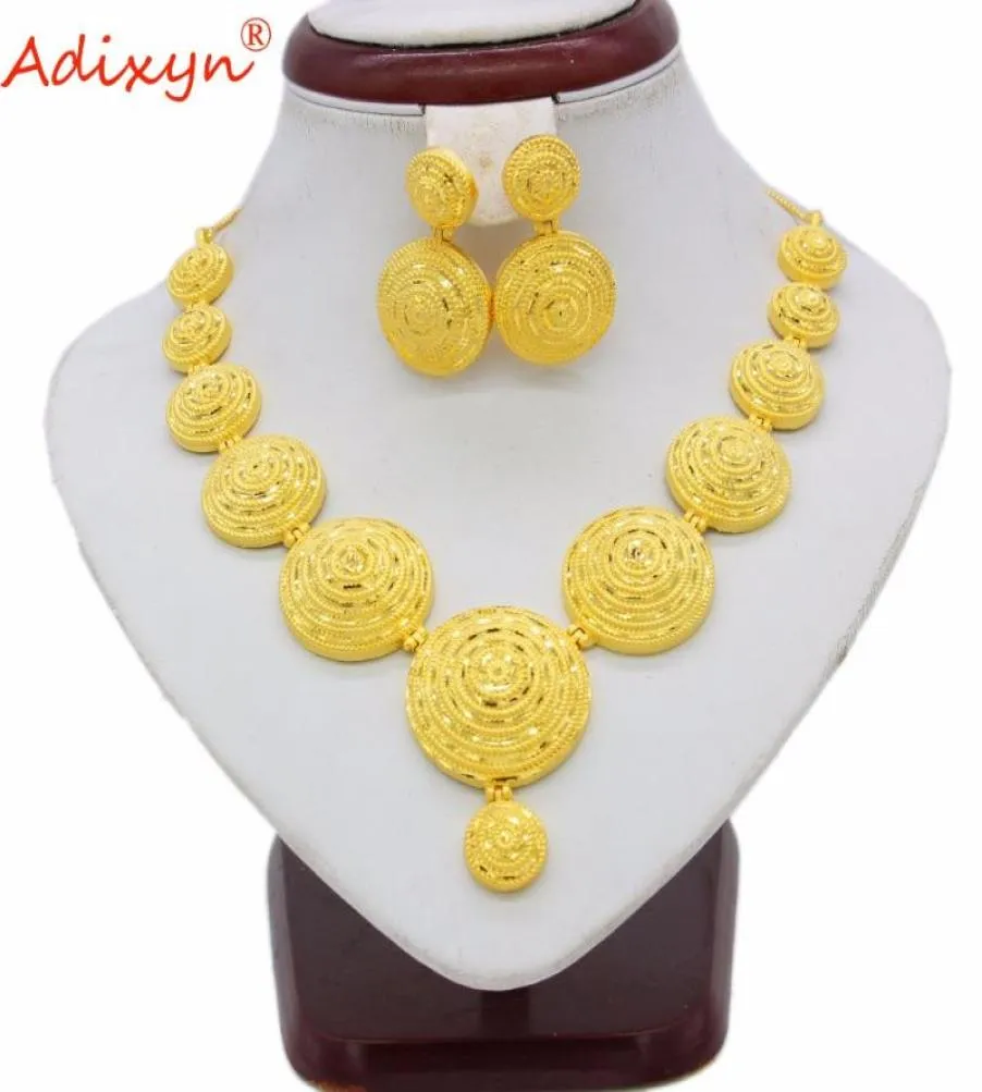 Серьги Ожерелье Adixyn India Gold Colorcopper Ювелирные изделия наборы Choker Africanannicians свадебные аксессуары. Подарок N060812141708