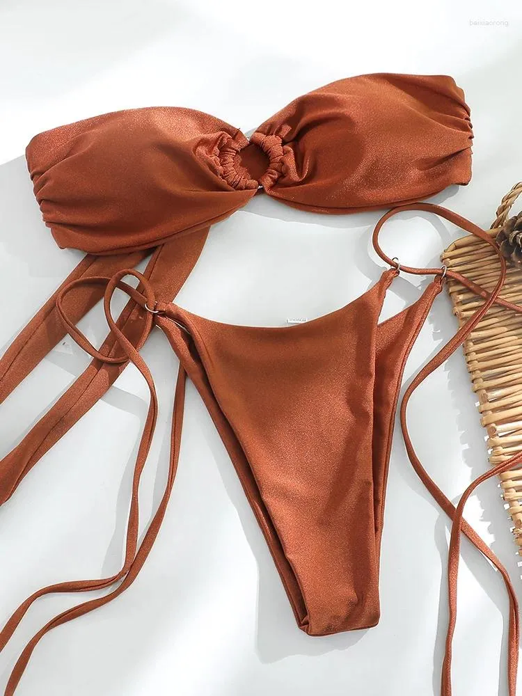 Swimwear's Swimwear Bandeau Bandeau Bikini Push Up Bikini per donne abiti da bagno marrone abiti da spiaggia abbigliamento estivo 2024 beachwear 2024 beachwear