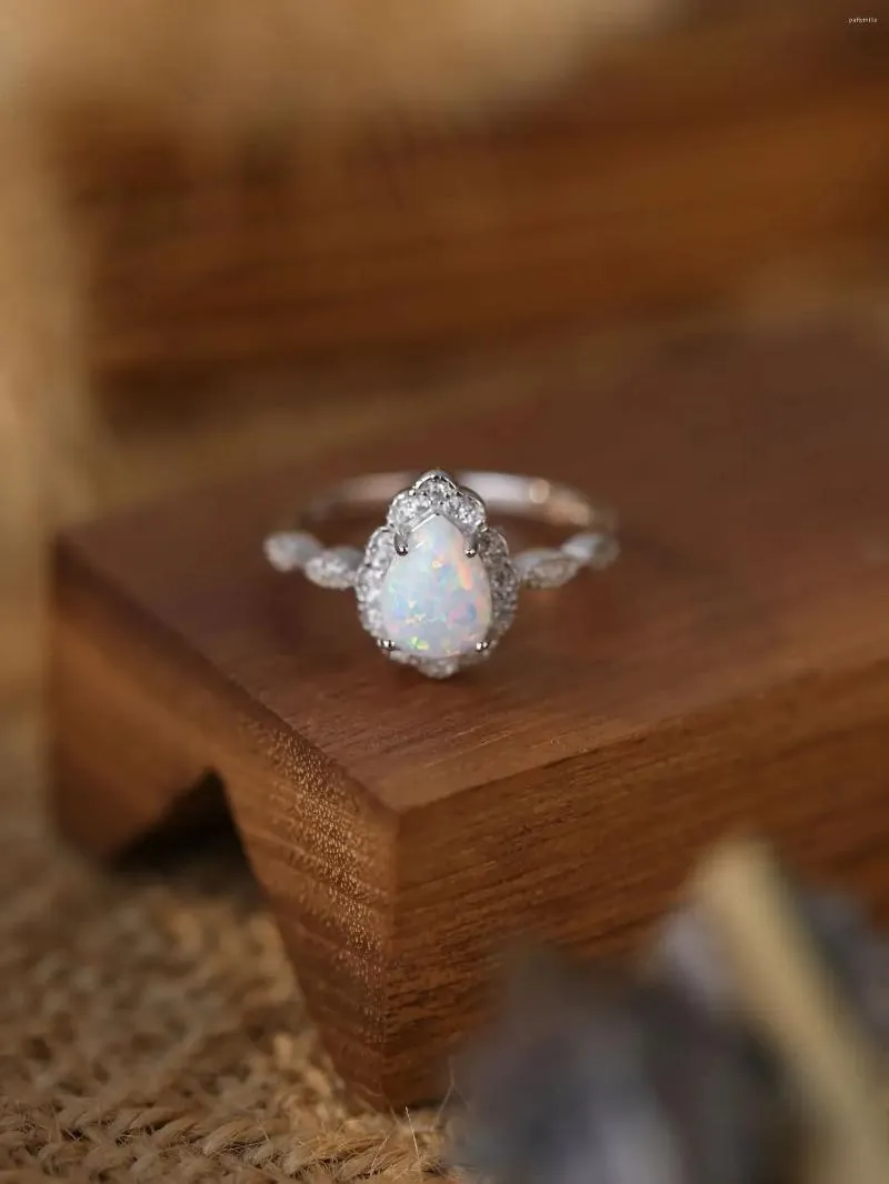 Cluster ringen sprankelende pure 925 zilveren damesring ingelegd met klein zirkoon en opaal prachtige ontwerp etnische stijl