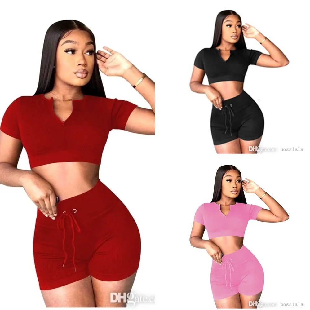 Summer Knit Zipper Crop Tops Women Skinny Lounge Wear 2 Two Piece Biker Shorts Sets