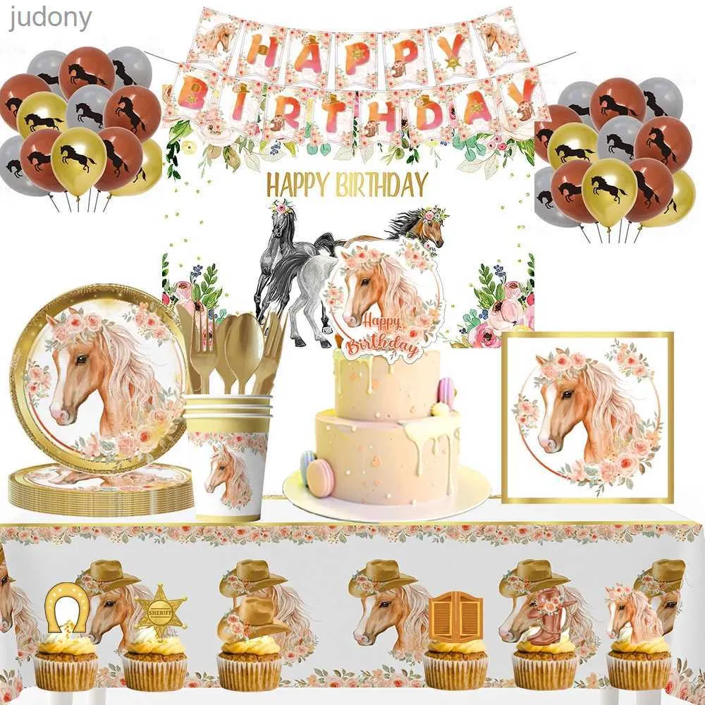 Table en plastique jetable Vole de fleur de fleur de fleur d'anniversaire de fête d'anniversaire et de caboteurs de cabane de montagnes de race de course Western Cowboy Girl Party Supplies WX