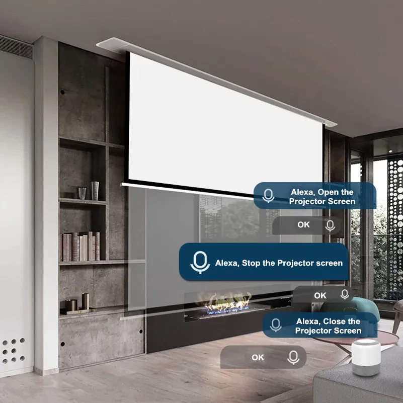 天井内の画面電動アルミニウムケーシングケーシング天井に隠されたマットホワイト電動自動プロジェクタースクリーン
