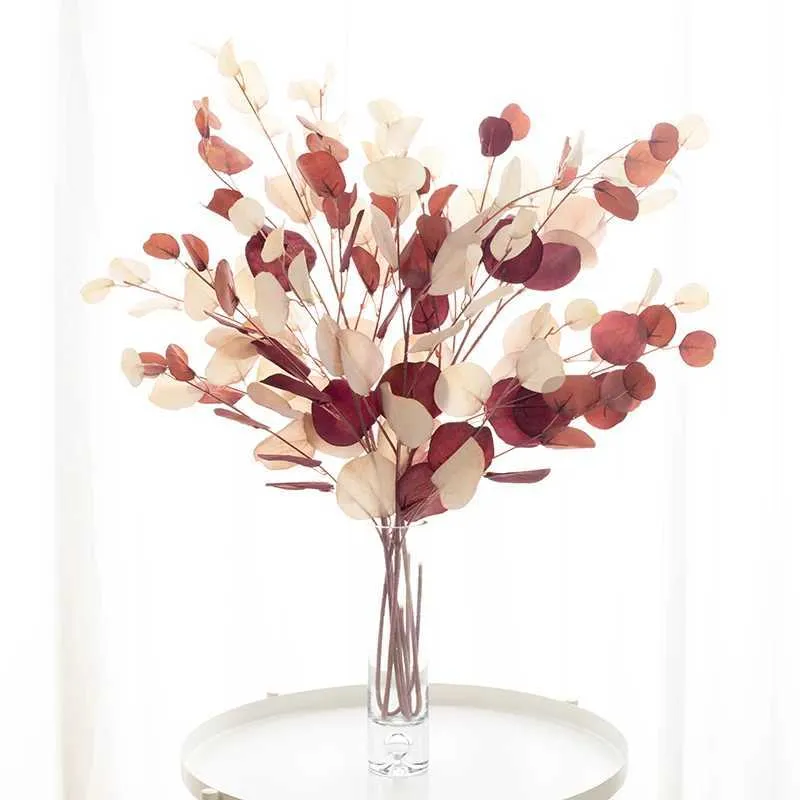 Gedroogde bloemen herfst kunstmatige planten eucalyptus lang filiaal bruiloft voor vaas hotel kleur appelblad groen kerst huiskamer decoratie