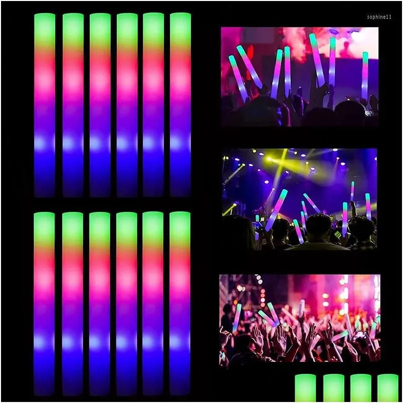 파티 장식 12/15/30/60pcs 치어 튜브 스틱 글로우 스틱 BK Colorf 웨딩 폼 RGB LED 드롭 배달 DHDE5를위한 어두운 빛