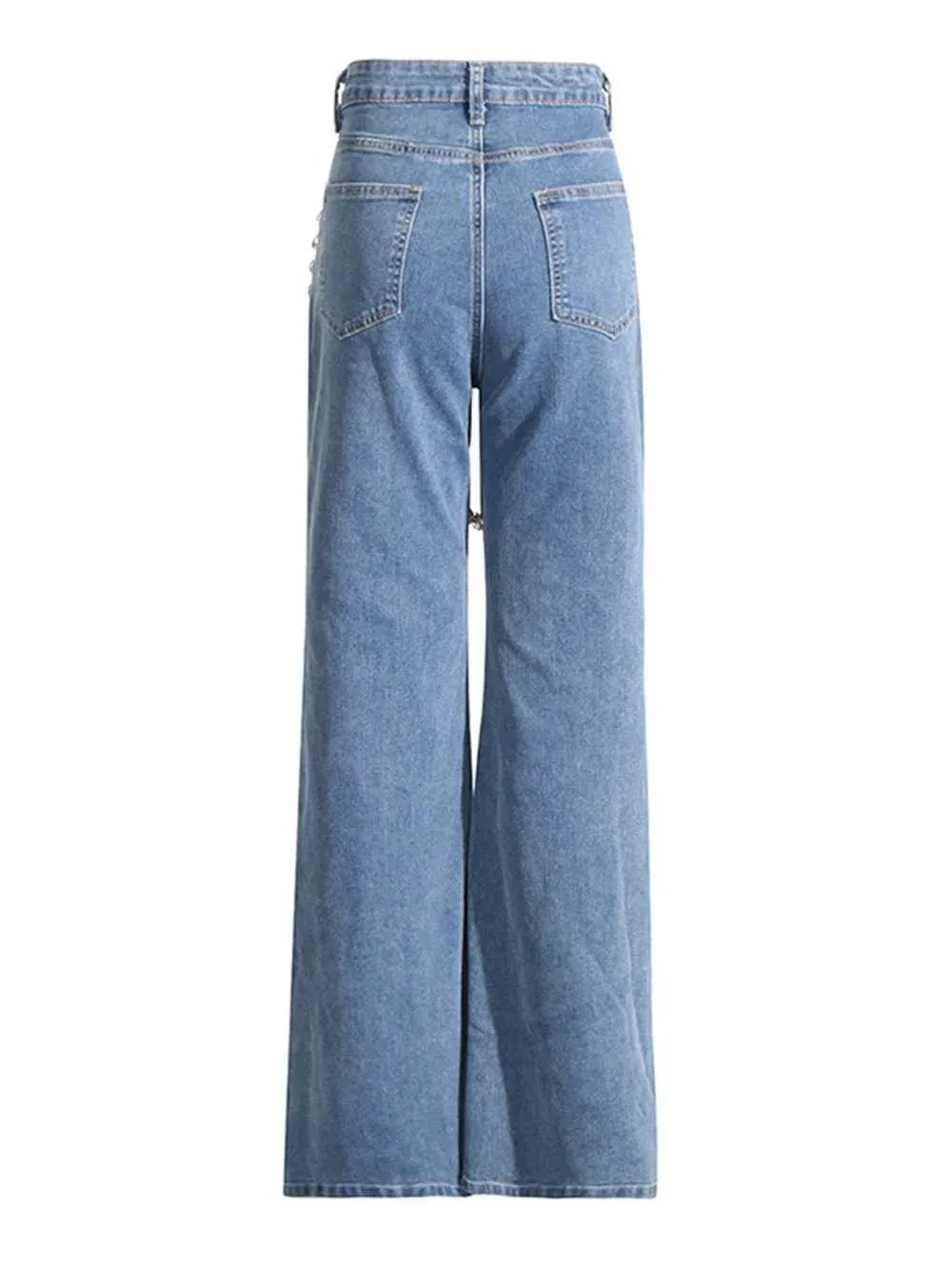 High Waist Wide Leg Jeans with Chains - Y2K Fashion Denim