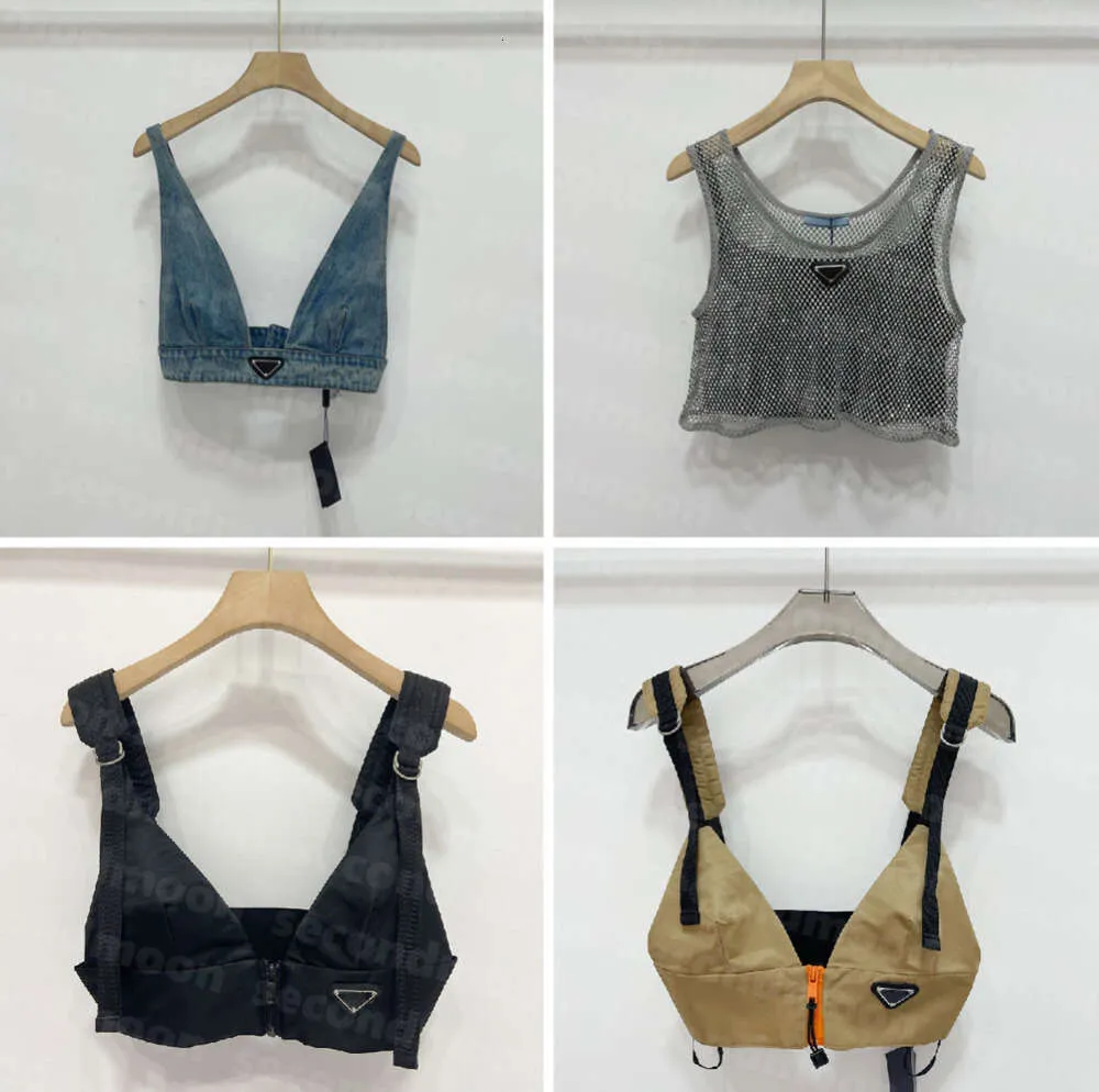 Shiny Rhinestone T Shirts Women Denim Sling Vest Sexy Cropped Top Party Tank Tops V Neck T-Shirt Bra Designer Fashion Clothing 44444