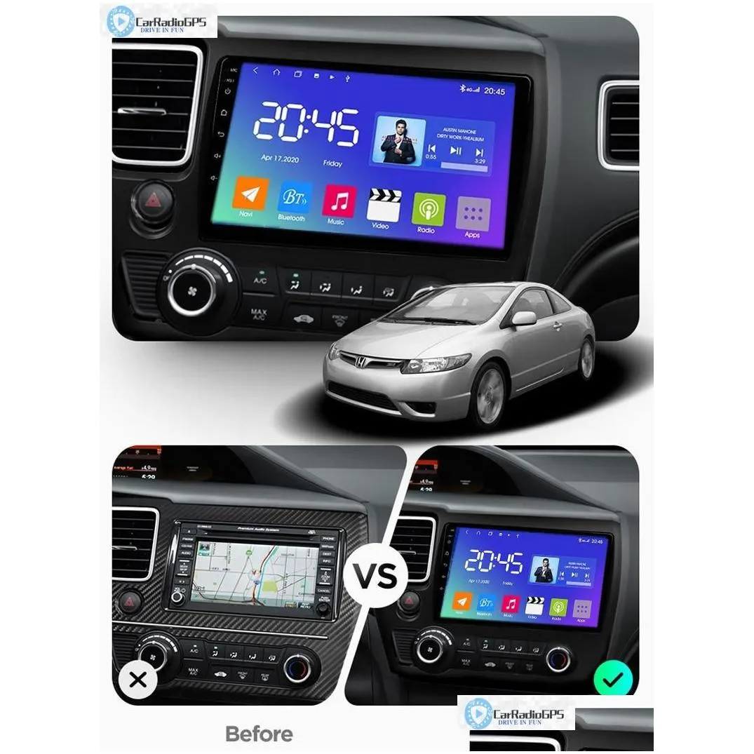 Honda Civic 2008-2012 Touch Sn Stereo Video o GPS MTIMEDIA BT 4G WIFI 10インチアンドロイドドロップ配信A DHNTYのためのカーDVD DVDプレーヤーカーラジオ