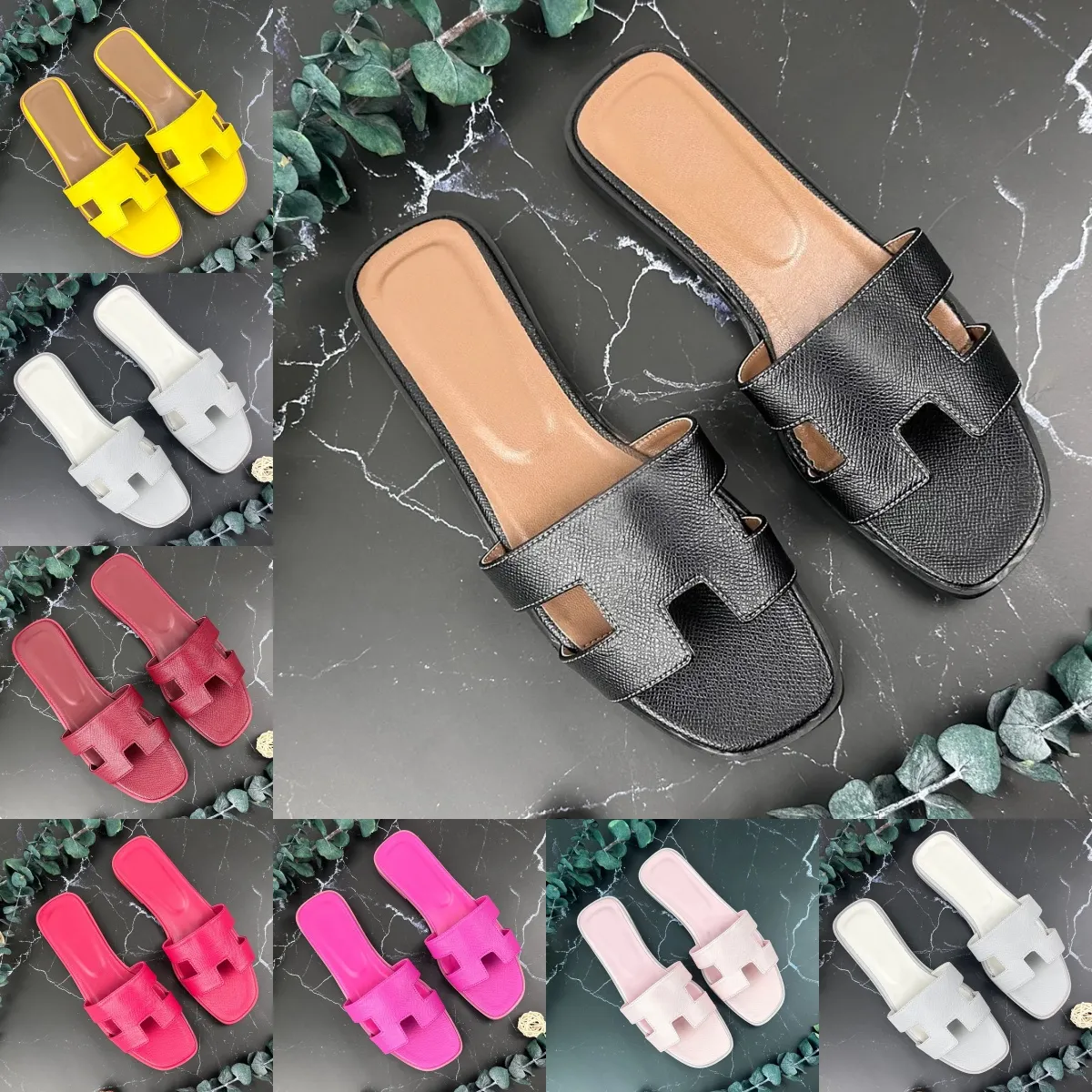 2024 Designer -Hausschuhe rutschen klassische Flachabsatz -Sommer faulen Mode Cartoon Big Head Gummi Flip Flops Lederschuhe Frauenschuhe Sandalen Sandalen Sandalen