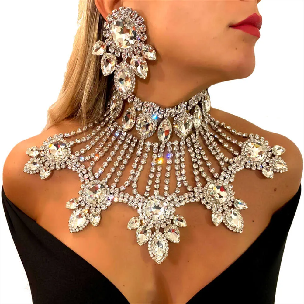Costume Accessories Exquisite Sparkling Crystal Set Romantic Wedding Party Rhinestone Necklace Earrings Bridal Jewelry