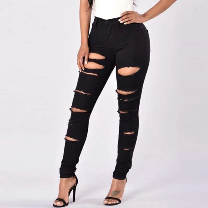 Damskie dżinsy damskie rozciągnięcie mody rozryte zmartwione chude dżinsowe spodnie dżinsowe spodnie Slim Jeggings panie noszą streetwear