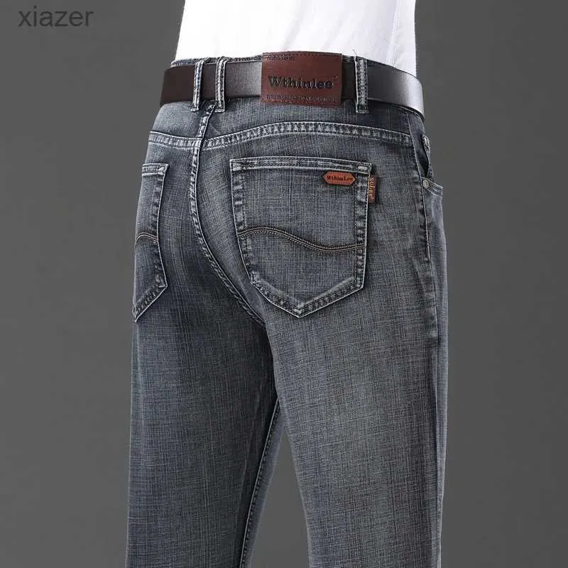 Mäns jeans nya affärsmän jeans avslappnad rak stretch mode klassisk blå grå arbete denim byxor manliga varumärke kläder storlek 28-40wx