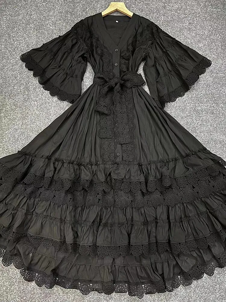 Party Dresses CHICEVER Vintage Solid Midi V Neck Half Sleeve High Waist Spliced Lace Up Loose Hollow Out Dress for Women from Dhgate Urban Sexy Dresses - price 98.85 Party Dresses CHICEVER Vintage Solid Midi V Neck Half Sleeve High Waist Spliced Lace Up Loose Hollow Out Dress for Women from Dhgate Urban Sexy Dresses - price 98.85