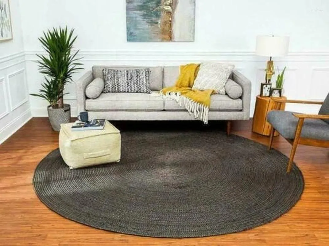 Alfombras de yute alfombra de piso natural de la alfombra redonda hecha a mano moderna 60x60cm decoración de vestíbulo reversible
