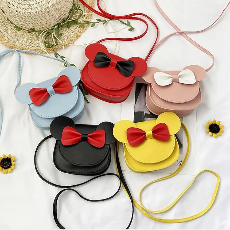 Storage Bags 2024 Cute Mouse Ear Bowknot Magnetic Snap PU Mini Shoulder Bag For Todder Girl Cartoon Crossbody