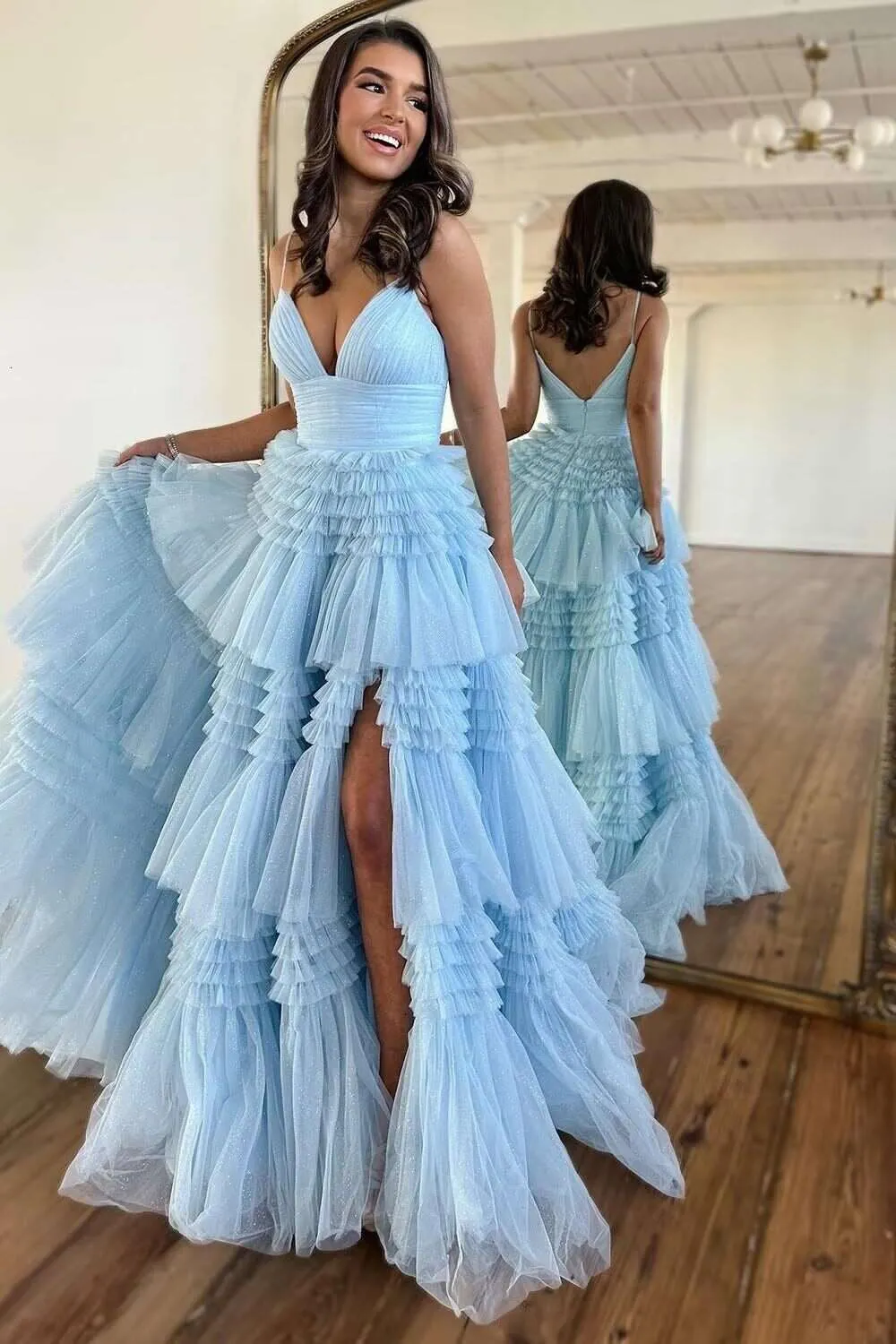 blue print formal dress Blue Print Floral Beaded A-line Dress Blue Print / US 8 main image 1