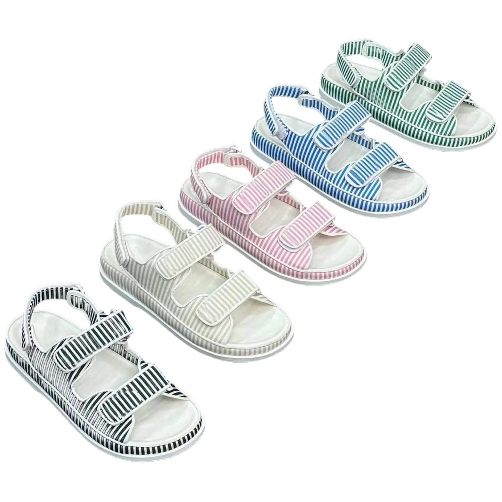 Frauen Designer Sandale Calfskin Dad Chan Schuhe Sandalen gesteppte Designer Sandles Schuhe Plattform Flats Low Heel Wedge Diamant Schnalle Sandales Schlupf auf den Knöchelgurt