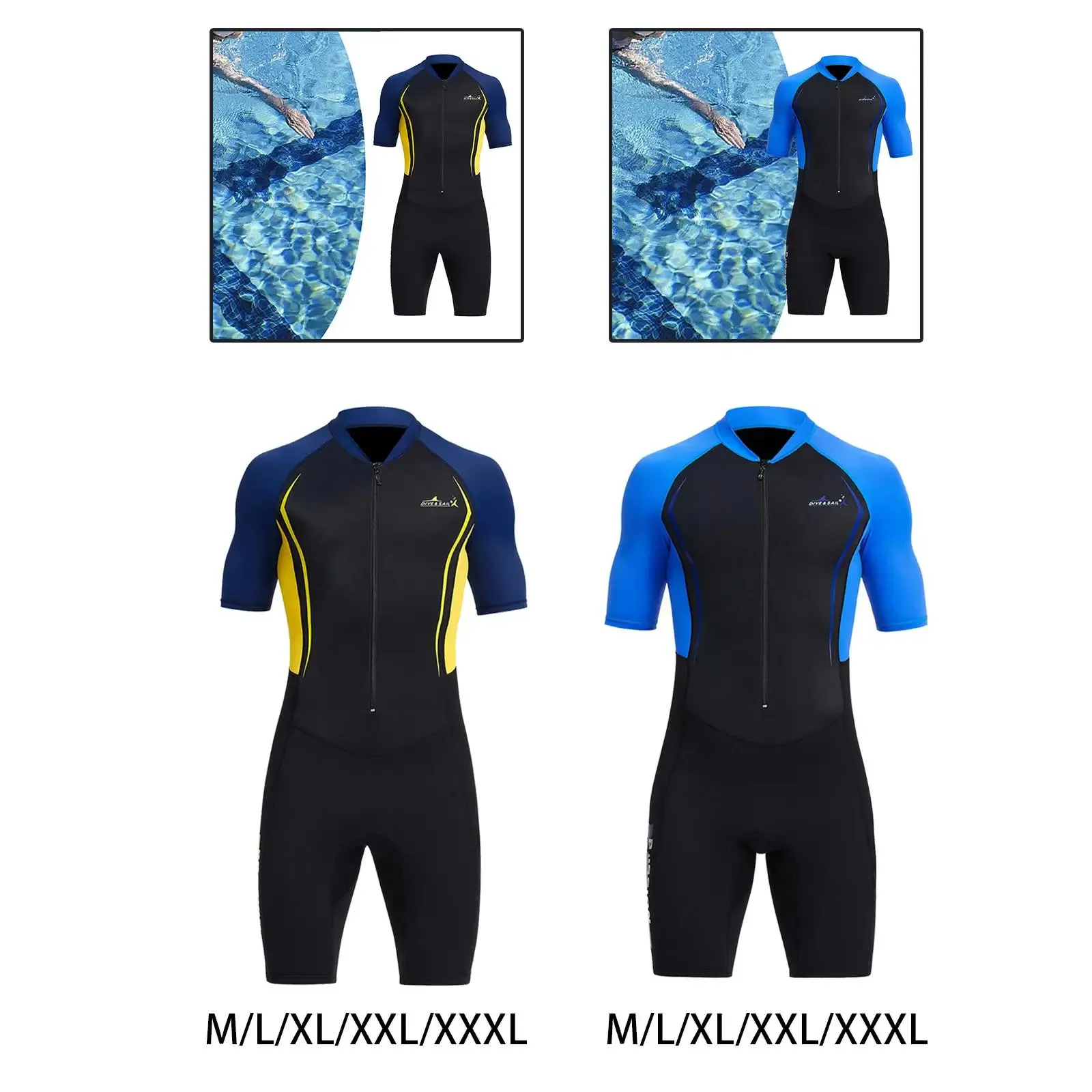 Mens Shorty Wetsuit Sun Protective Short Sleeve Full Body 1.5mm Suit Swimsuit for Diving Surfing Spearfishing Snorkeling