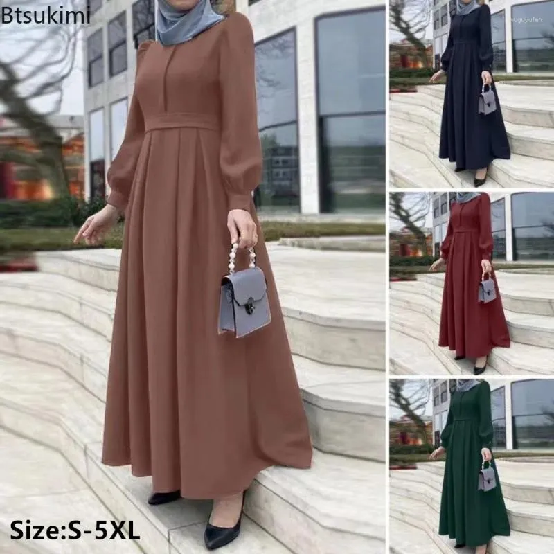 Etnische kleding moslim mode abaya voor vrouwen elegante maxi jurk hijab solide casual puff mouw Arabische avond gewaad femme