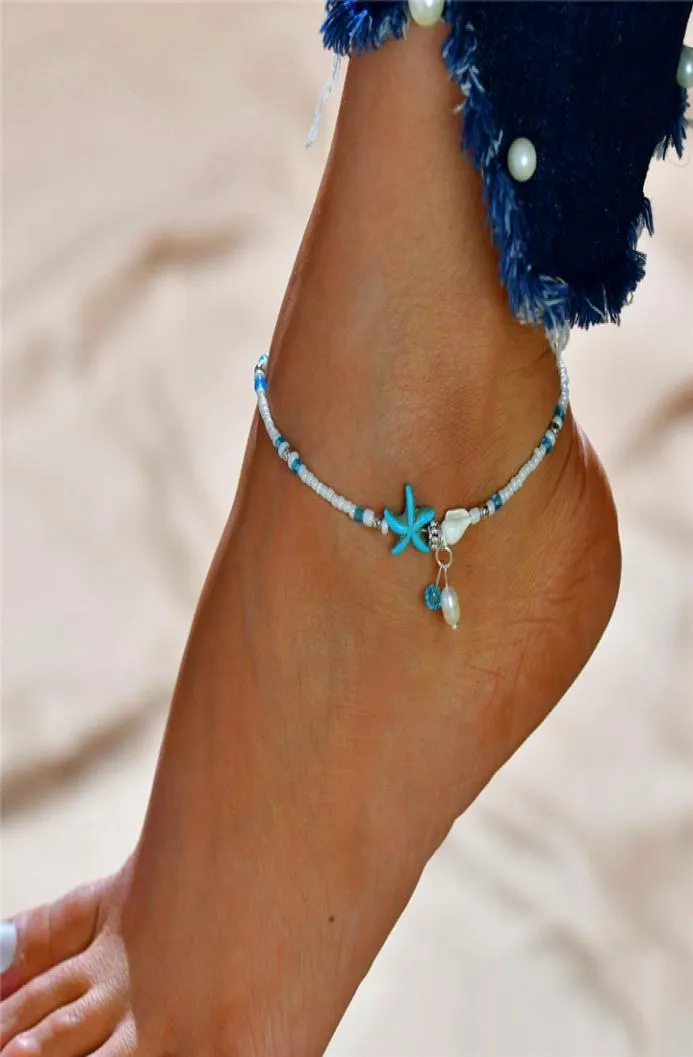Boho sötvatten pärl charm anklets kvinnor barfota sandaler pärlor ankel armband sommar strand sjöstjärna fot smycken t22598270478