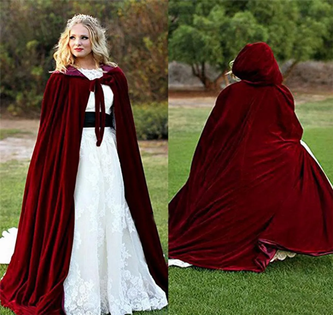Christmas Wine Red Velvet Winter Women Wrap Cape Fur Coat for Bridal Wedding Cloaks Hooded Party Wraps Jacket3965872